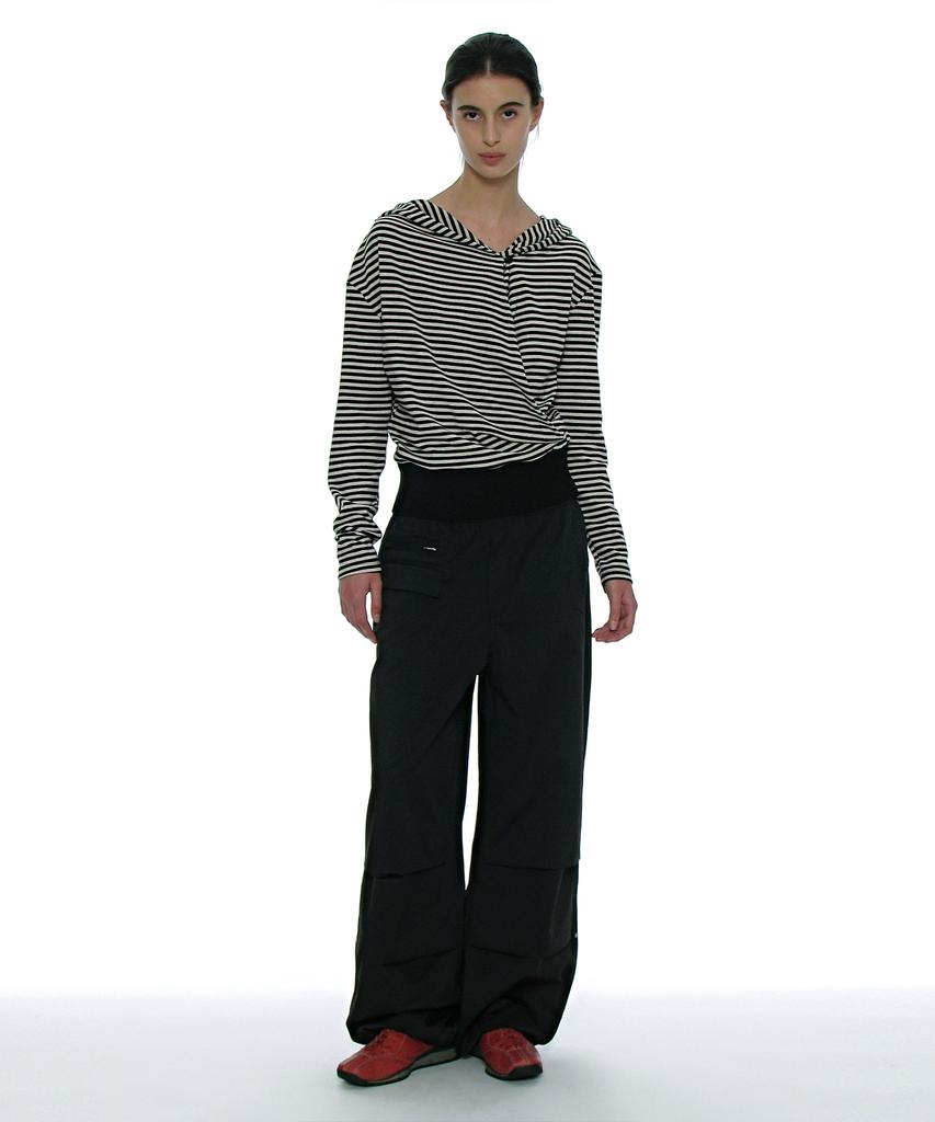 PARTIMENTO WOMEN 2Way Belted Layered Parachute Pants_Black
