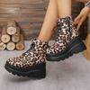 Fashion 2025 Ladies Shoes Large Size Ankle Women's Boots High Heel Modern Boots Women Leopard Side Zip Front Lace-up Wedge Female Shoes