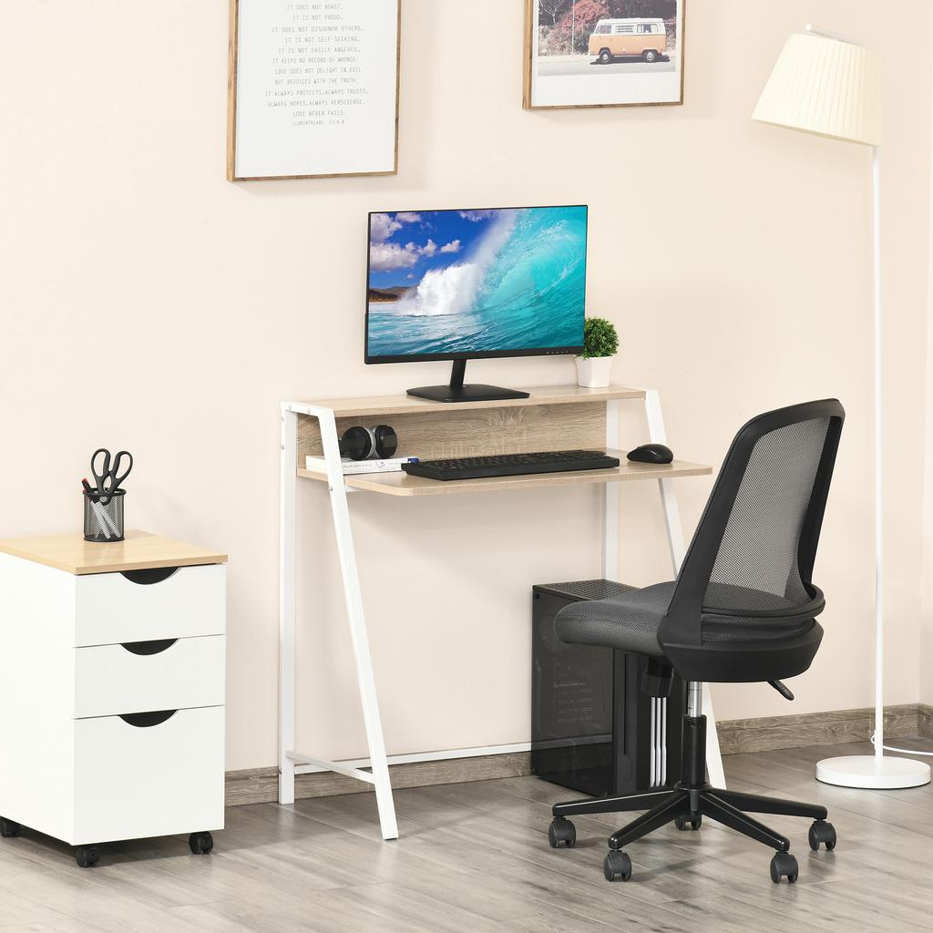 Writing Desk Computer Table Home Office PC Laptop Workstation Storage Shelf 84L x 45W cm White and Oak