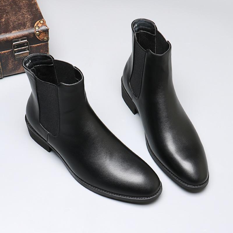 Fashion Italian Men's Leather Boots Fashion Chelsea Boots Brand Business Dress Boots for Men High-top Casual Boot Pointed Toe Ankle Boot