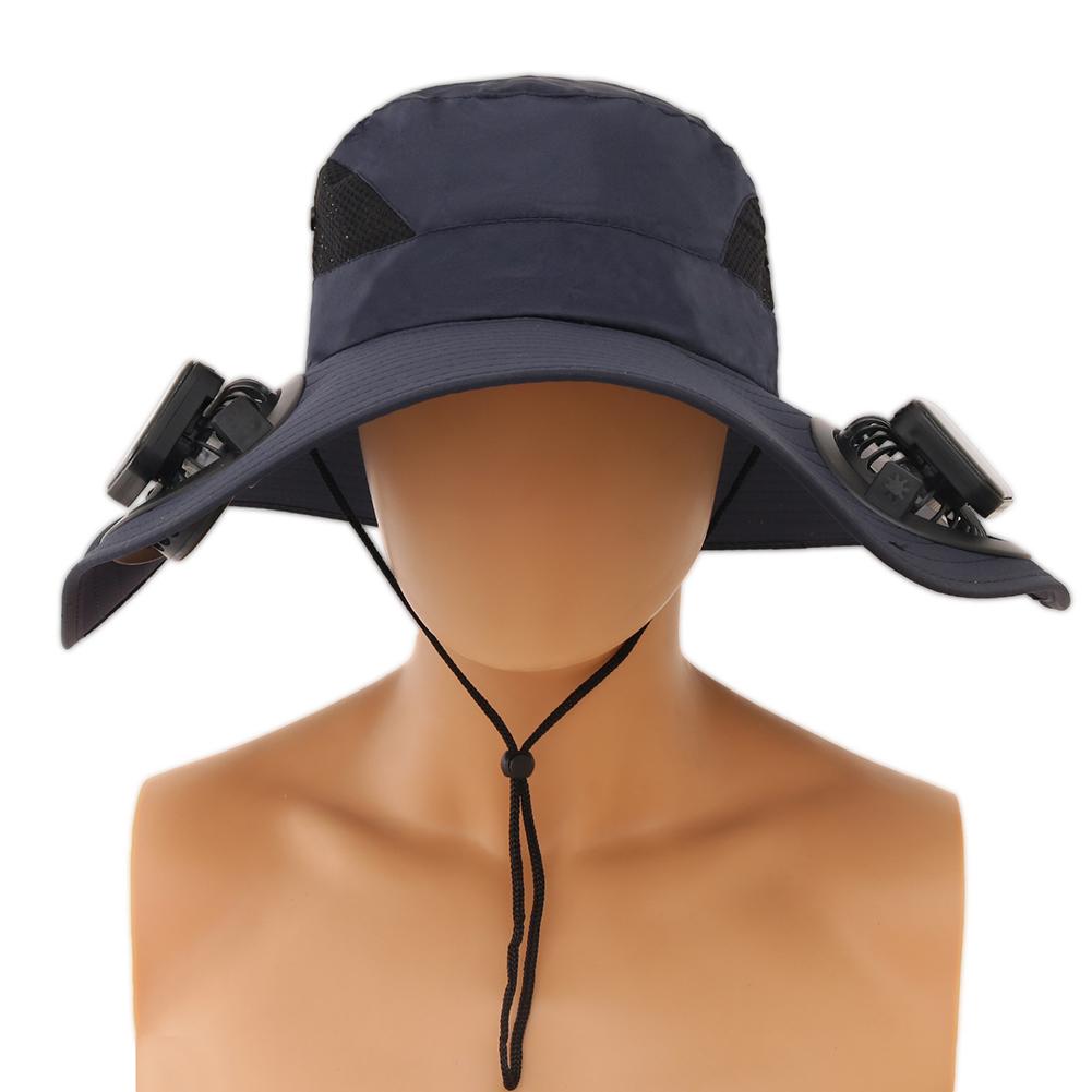 Солнечная шляпа с вентилятором Солнцезащитная шляпа с 2 солнечными вентиляторами Уличная шляпа для рыбалки Шляпа-ведро с широкими полями для мужчин Для активного отдыха, кемпинга, рыбалки, пеших прогулок