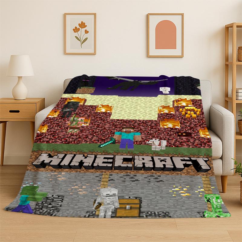 Classic SSandbox Cartoon Pixel Bulding Game Flannel Blanket Soft Warm Throw Blanket for Bedroom Living Room Bed Travel Gift