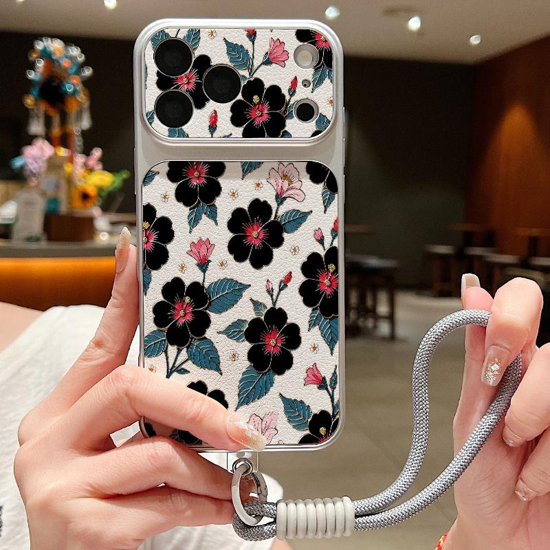 Кожаный чехол-шнурок с цветочным узором для iPhone 18 Pro Max 17 16 15 14 13 Pro Max, Роскошный гибридный чехол из TPU+PU, Противоскользящий, Мягкий чехол для телефона