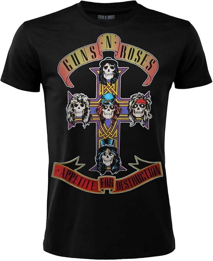 GUNS N' ROSES Черная Футболка Мода Великобритания Appetite for Destruction Хард-рок Музыка