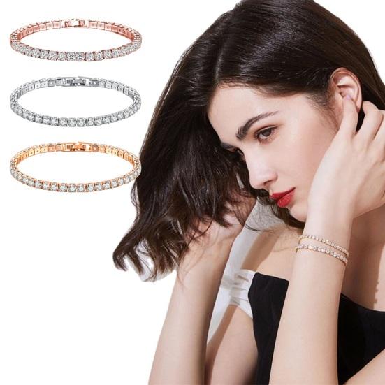 Women Bracelet Shiny Geometric Luxury Copper Stainless Wrist Bracelet Jewelry