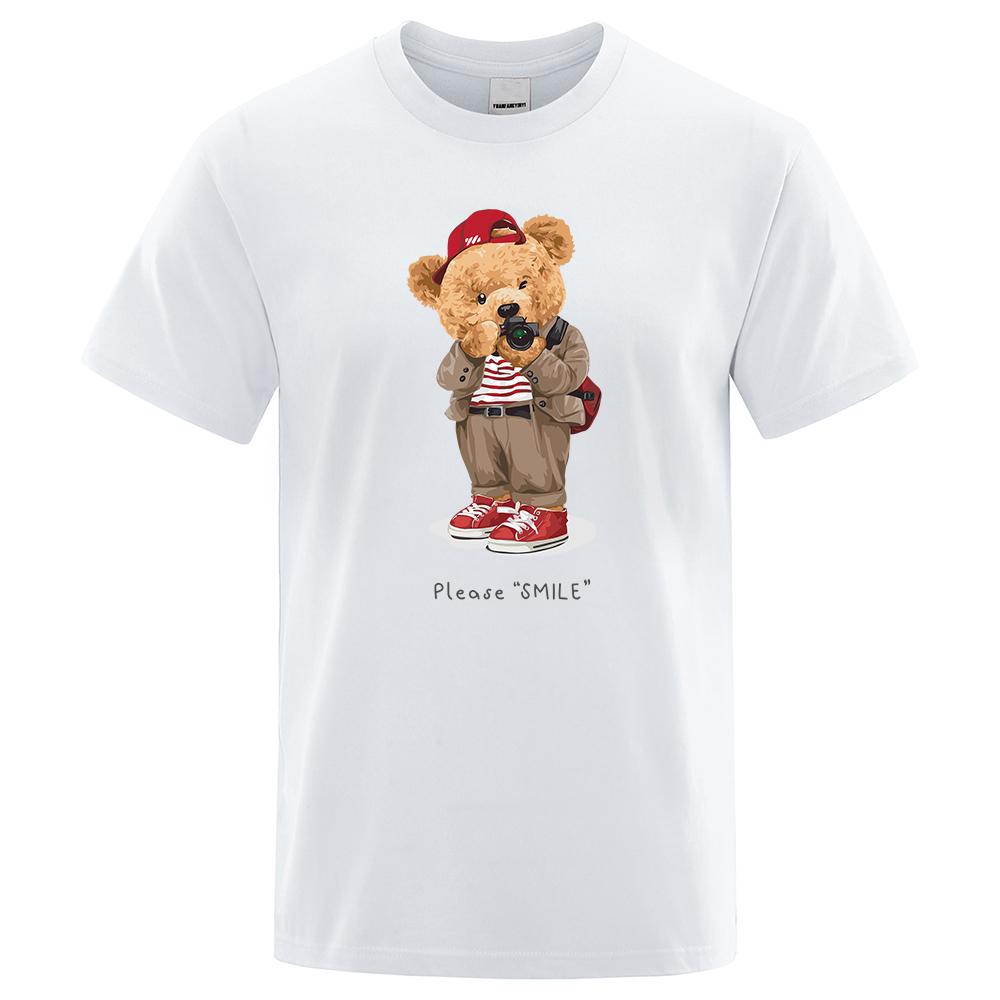 Футболка с принтом «Ted Bear Taking Your Photo» для мужчин, свободная, большого размера, с круглым вырезом, дышащий хлопок, короткий рукав