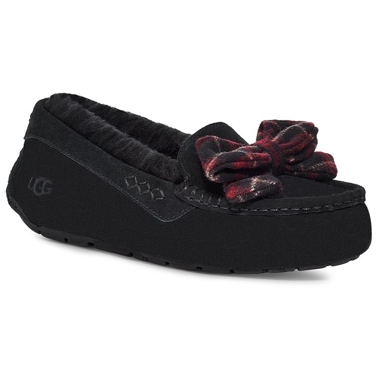 UGG Ansley Plaid Bow Теплые плюшевые низкие повседневные туфли женские кроссовки черные 1127850-BLK