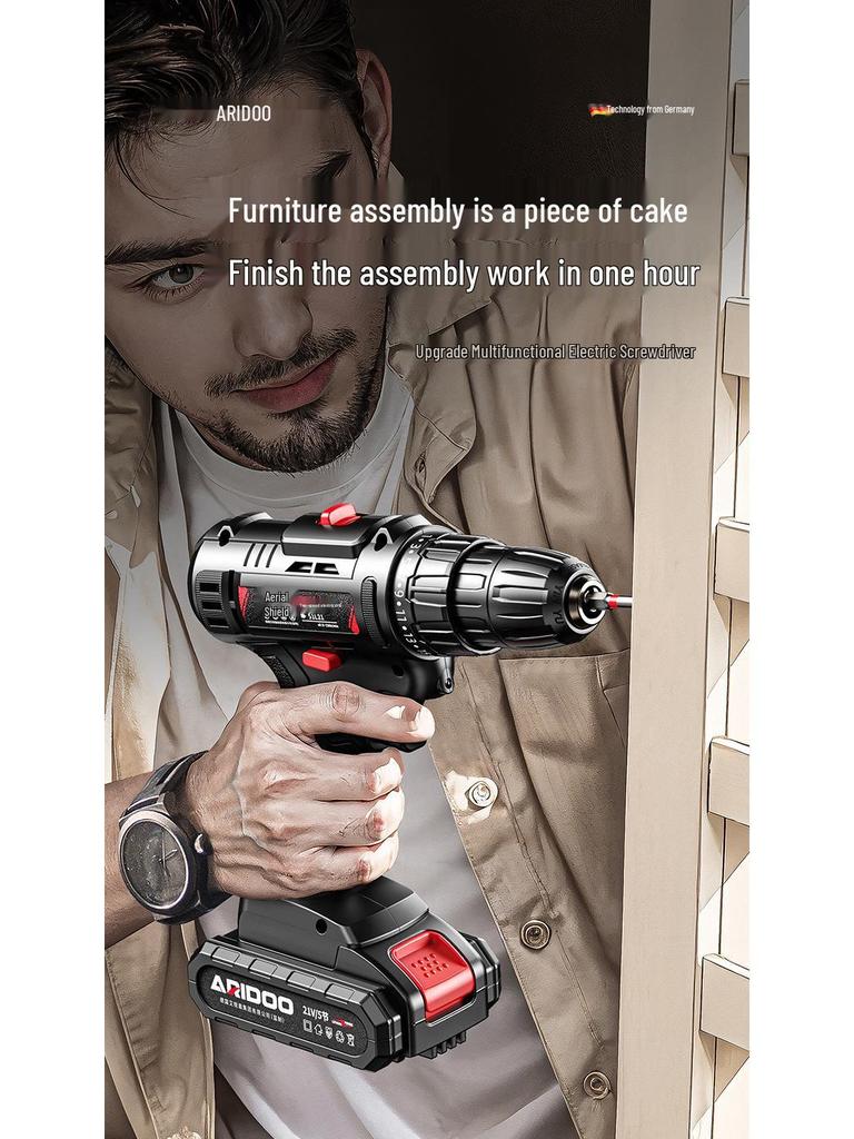 Aierdun Cordless High-Power Drill & Electric Screwdriver Set with Rechargeable Lithium Battery