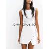 Spring and Summer Women's Clothing French Asymmetrical Design Knitting Sleeveless Round Neck Minimalist Short Dress 9598074