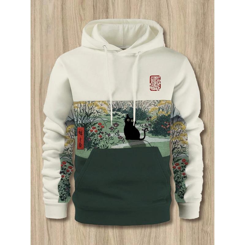 Интересный дизайн японская мода Харадзюку мужская толстовка с капюшоном повседневная y2k мужская осенне-зимняя спортивная толстовка с рисунком котенка