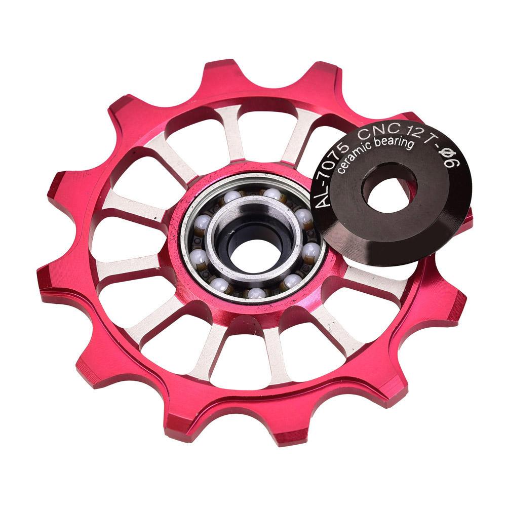 MEIJUN Ceramic Bearing Aluminum Alloy Bicycle Bike Rear Derailleur Pulley Guide Wheel (Red)