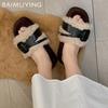 Меховые балетки женские тапочки модная платформа короткие плюшевые пряжки зимняя обувь 2025 тренд дизайнерские прогулочные домашние туфли женские