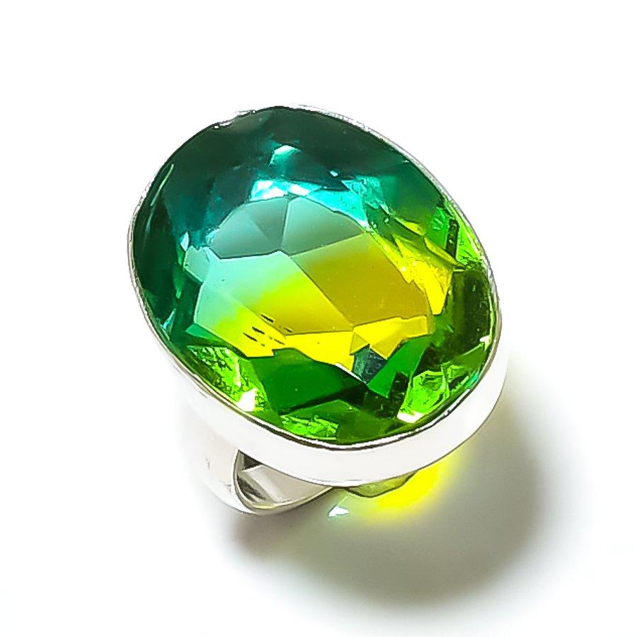 Кольцо из стерлингового серебра 925 пробы с натуральным двухцветным турмалином, размер 6 k4W65