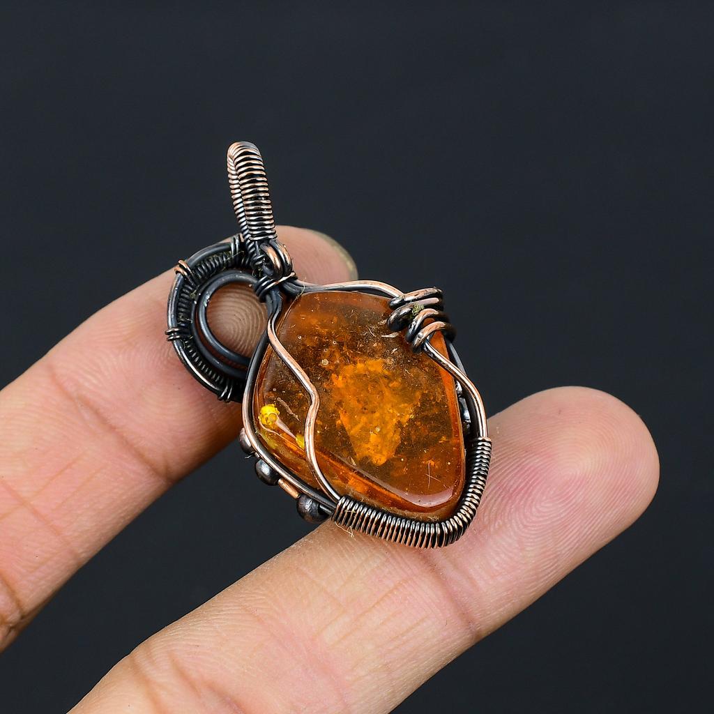 Подвеска ручной работы из медной проволоки из натурального балтийского янтаря длиной 1,77 дюйма T7W63