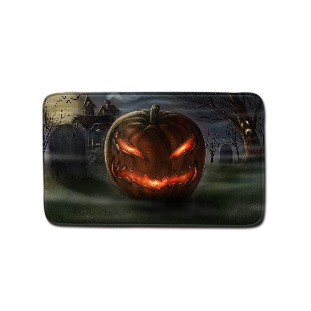 Halloween Shower Curtain Floor Mat Combination Four-Piece Set Bathroom Toilet Carpet Shower Room Foot Mat