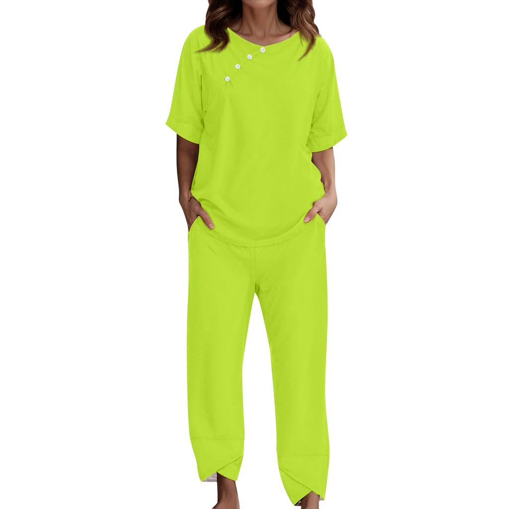 Женский костюм для отдыха, пижама, свободные брюки с короткими рукавами, домашняя одежда из двух предметов