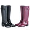 Punk Style Zipper Tall Boots Women's Pure Color Rain Boots Outdoor Rubber Water Shoes For Female 36-41 Plus Size