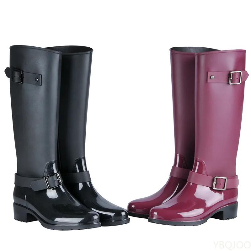 Punk Style Zipper Tall Boots Women's Pure Color Rain Boots Outdoor Rubber Water Shoes For Female 36-41 Plus Size