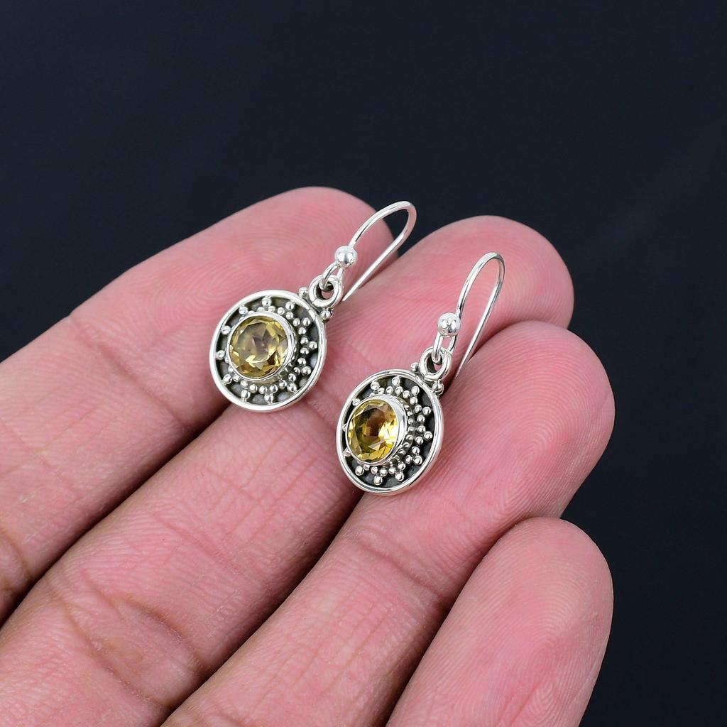 Серьги с драгоценным камнем цитрин, твердые серьги из стерлингового серебра 925 пробы, серьги ручной работы, ювелирные изделия, подарок для женщин и девочек, E-396