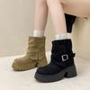Retro Thick Heel Martin Boots Versatile Platform Short Boots Women's Autumn and Winter Design Sense Fashion British Style Belt Buckle Fashion Boots