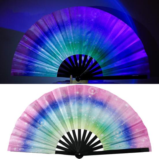 UV Fluorescent Folding Fan Lightweight Kung Fu Dance Performance Handheld Fan Portable Summer Cooling Fan Decoration Party Accessories