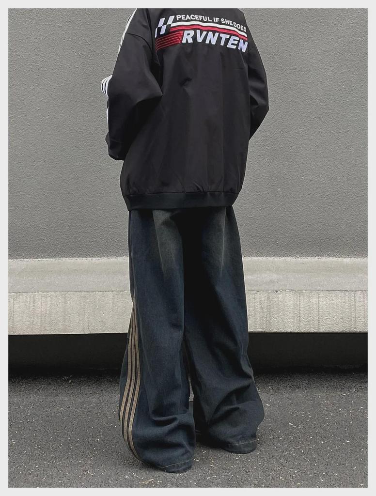 Осенне-зимние полосатые плиссированные свободные повседневные брюки: Ретро Джинсы в Американском Уличном Стиле