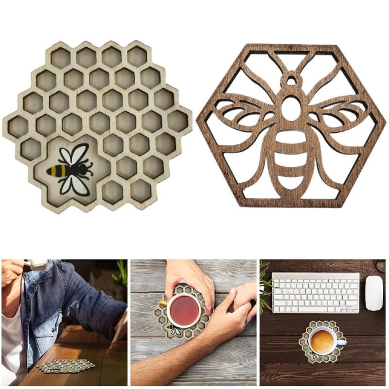 Деревянные подставки для чашек Животное Пчела Подставки на стол Подставки Пчелиное гнездо Подставки Подставки под чайные и кофейные кружки Подкладка для напитков Термостойкий Домашний декор