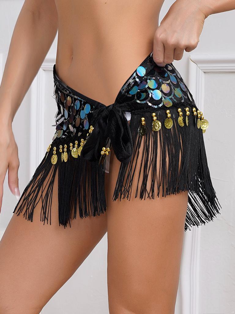 Женская юбка на шнуровке для танца живота, рыбья чешуя, блестки, бусины, бахрома, подол, хип-шарф, праздничные танцевальные костюмы для выступлений на сцене