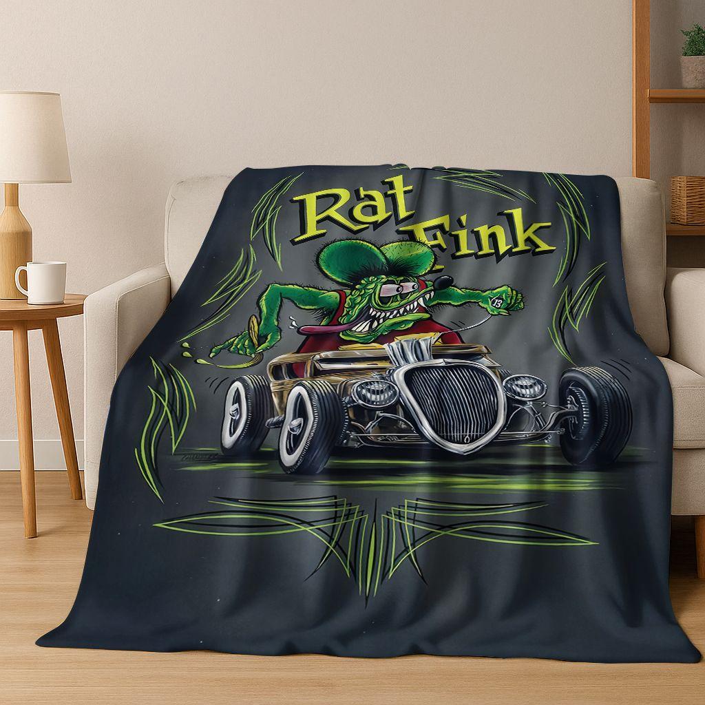 3D Бунтарский RAT FINK Автомобильный Знак Мультяшное Фланелевое Одеяло, Теплое и Уютное Мягкое Плед для Дома Спальни Кровати Дивана Покрывало для Пикника