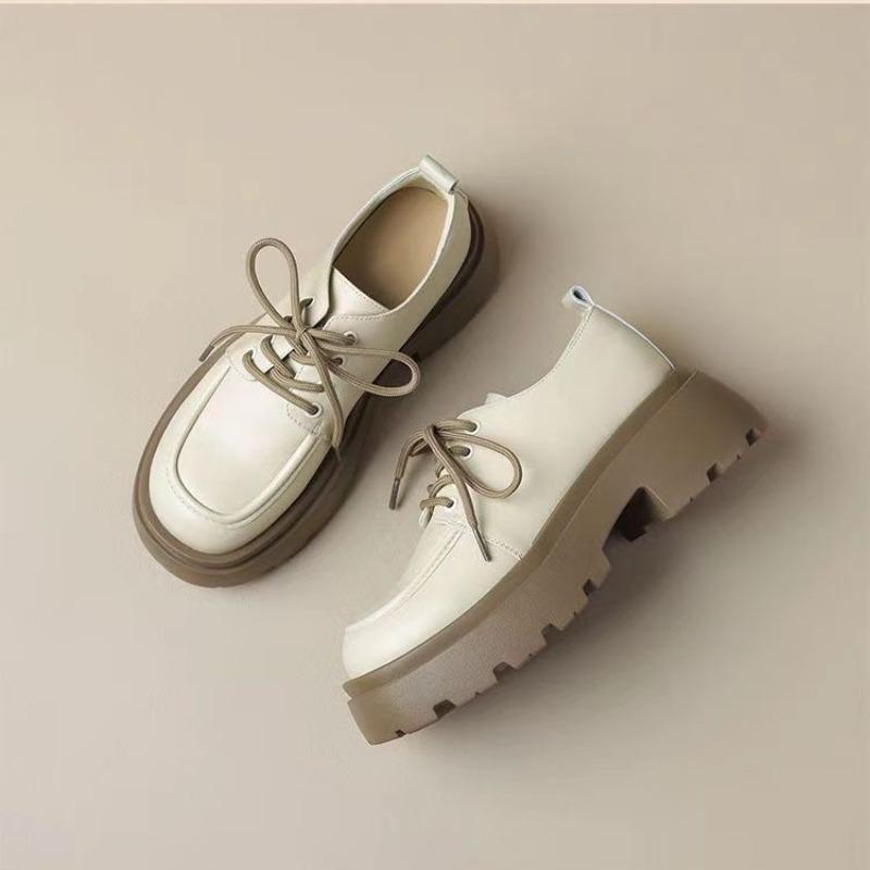 Женские туфли из маленькой кожи на толстой подошве, новые осенние, в университетском стиле, универсальные черные одинарные туфли с круглым носком