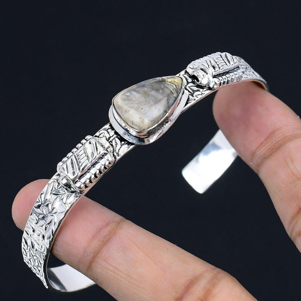 Груша Дендрит Тигровый глаз Камень Дочь День рождения Уникальный Этнический Браслет Стерлинговое серебро