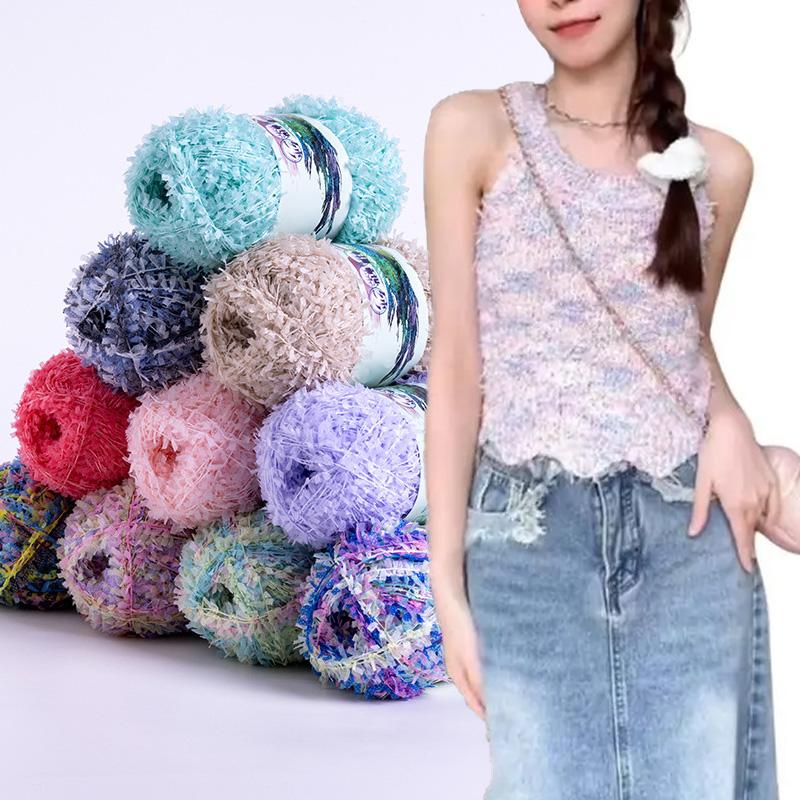 1PC Rainbow 160M Scarf Hat Sweater Colorful 50g/roll DIY Butterfly Paper Yarn Crochet Thread Fancy Blend