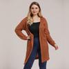 Autumn and Winter Large Size Women's Pocket Knitted Cardigan Mid-Length Sweater