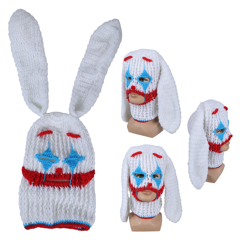 Rabbit Ears Evil Clown Hat Handwoven Balaclava Cap Novelty Party Hat for Girl Boys Knit Mask Hat Accessories