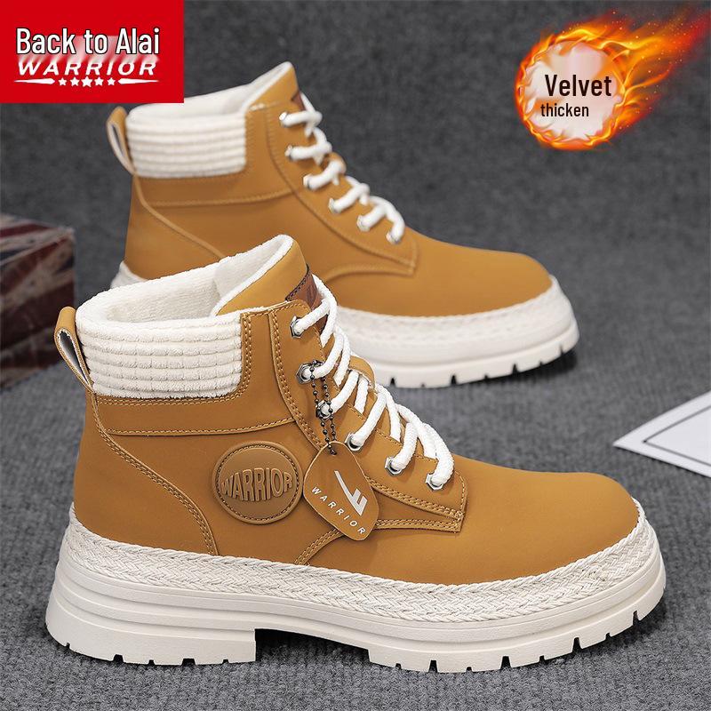 Men's Winter Leather and Fur Martin Boots - Warm, Thick, Velvet-Lined Snow and Workwear Boots for Labor Protection