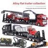 Children's Alloy Car Transport Trailer & Pull-Back Toy Set: Fire Truck, Tank, Excavator.