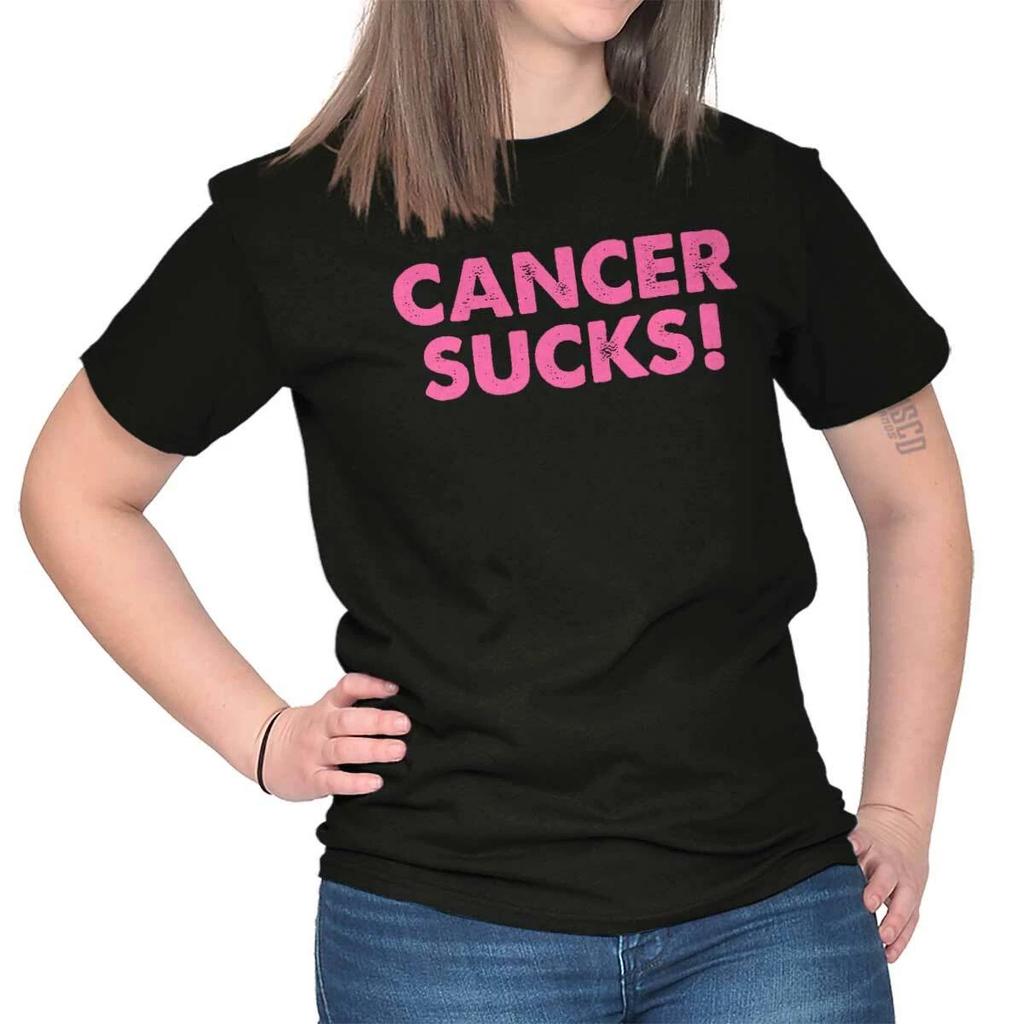 Pink Ribbon Supporter Breast Cancer Sucks Womens Graphic Crewneck T Shirt Tee