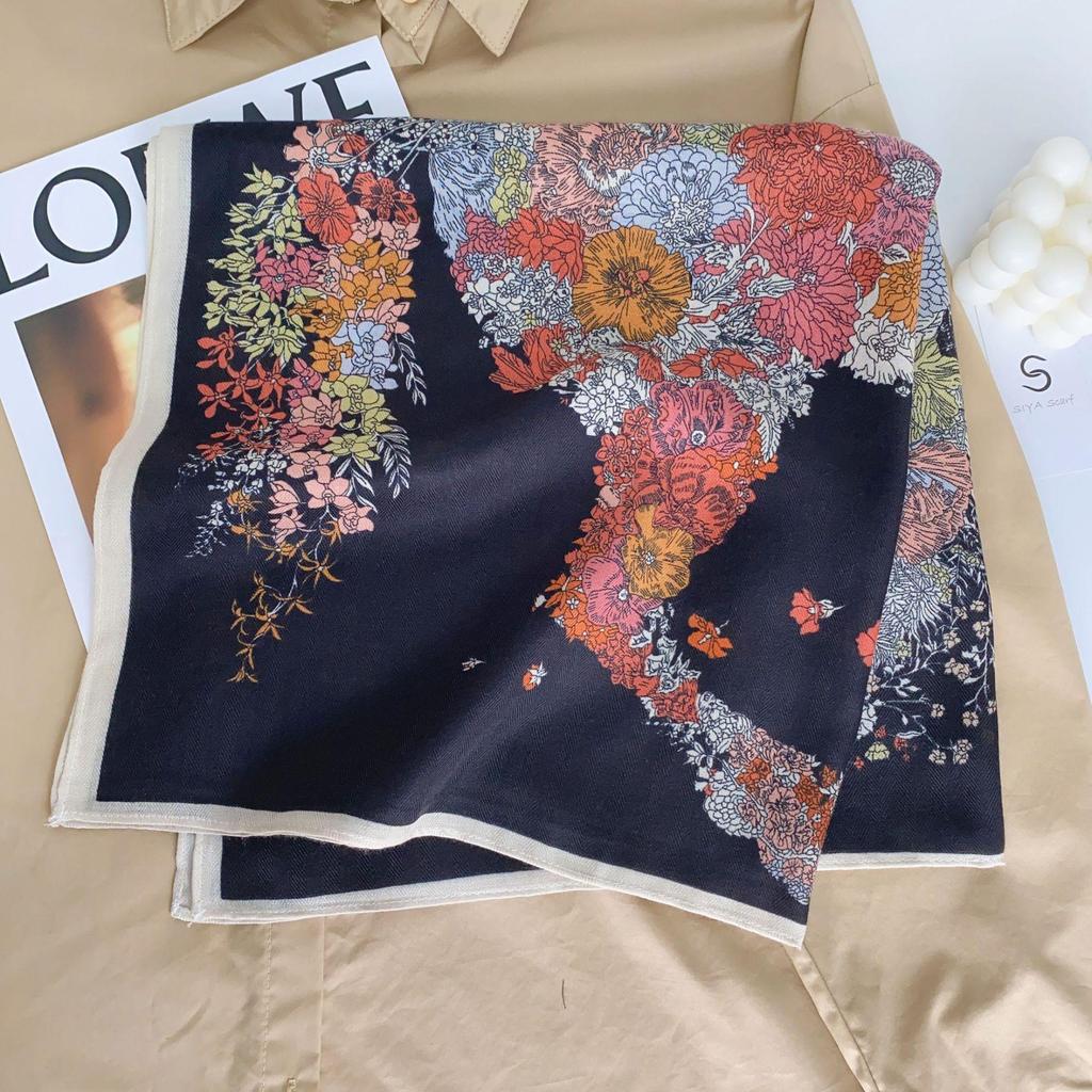 Korean Style Silk Square Scarf with Butterfly & Flower Print - Women's Fashion Accessory, Neck Tie, or Hair Scarf - Ideal Mother's Day Gift