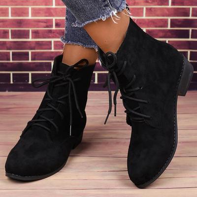 Осенне-зимние женские ботильоны из искусственной замши в стиле ретро, черные ботинки на шнуровке, женские ботильоны больших размеров 36-43 с острым носком