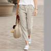 Fashion Casual Cotton Women Cropped Pants Drawstring Loose Elastic Waist Plus Size Linen Pants Y2K Female Elegant Ladies Black Bottom Trousers 695