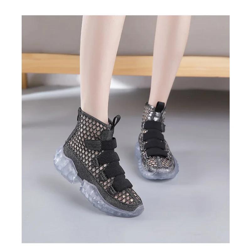 Женские короткие ботинки на плоской подошве 2024 года, новые универсальные летние дышащие и удобные сетчатые ботинки с вырезами, сетчатые ботинки, сандалии для девочек