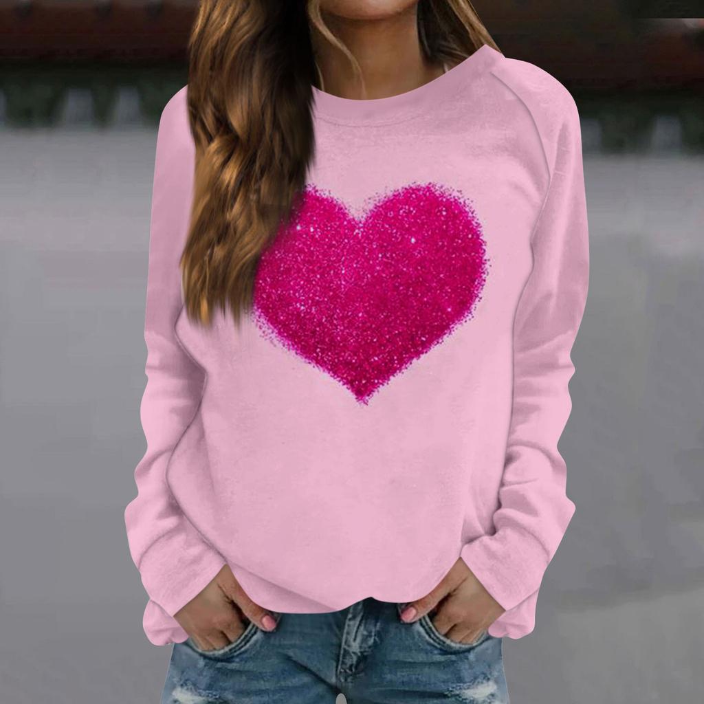 Женская модная повседневная толстовка с длинным рукавом и принтом на День святого Валентина и круглым вырезом