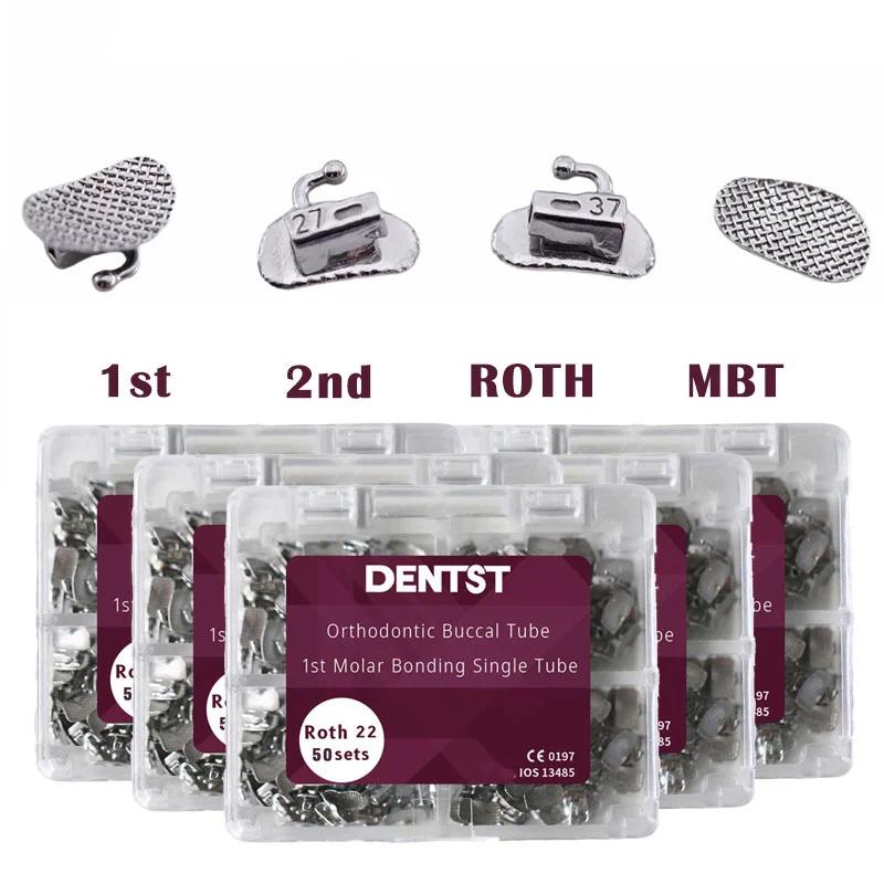 Dentst 50Sets Dental Orthodontic Buccal Tube Mesh Base Single Tube Bondable Non-Convertible Single Tube Roth MBT 0.022 Tools