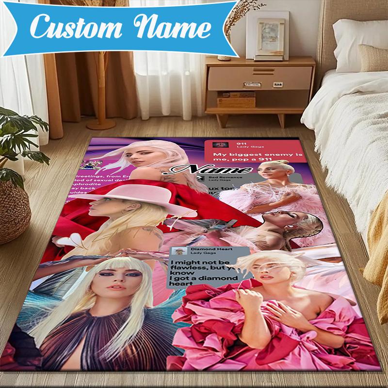 Custom Name Bold Fashion Lady-Gaga Rug Game Carpet, Floor Mat for Bedroom Living Room Entryway Rug, Home Decor Idea Gift for Christmas birthday