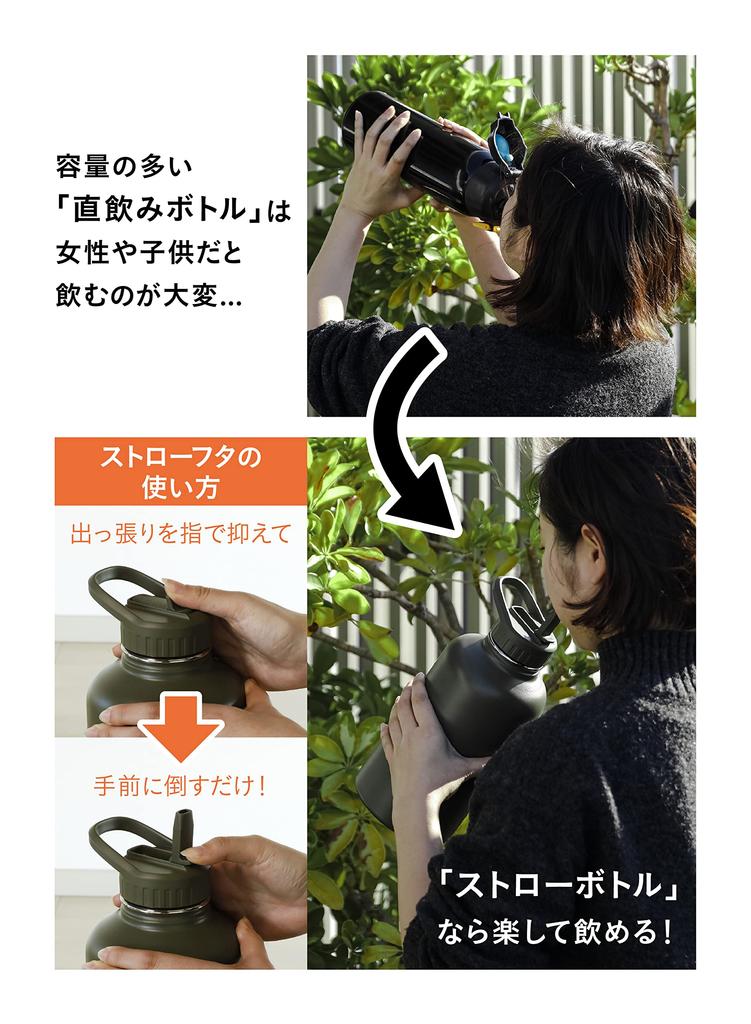 CB JAPAN (CB JAPAN) SOLUND Active Bottle, 1.9L, Khaki, Direct Drinking, Straw, 2-Way Type, Vacuum Insulated, Dual-Layer Construction, Santeco