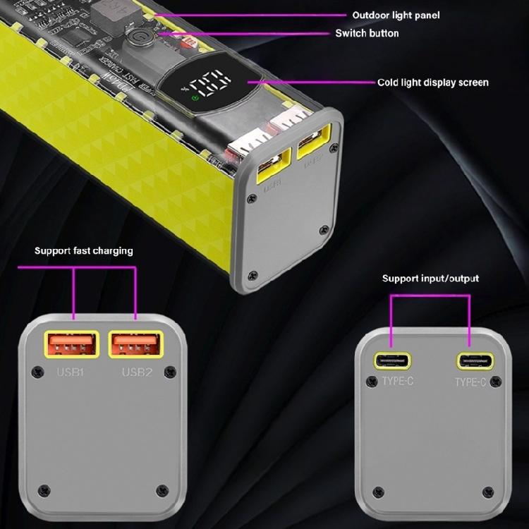 Светодиодная подсветка 45WPD Быстрая зарядка Батарейный отсек Держатель 8x18650 Прозрачный АБС Без пайки