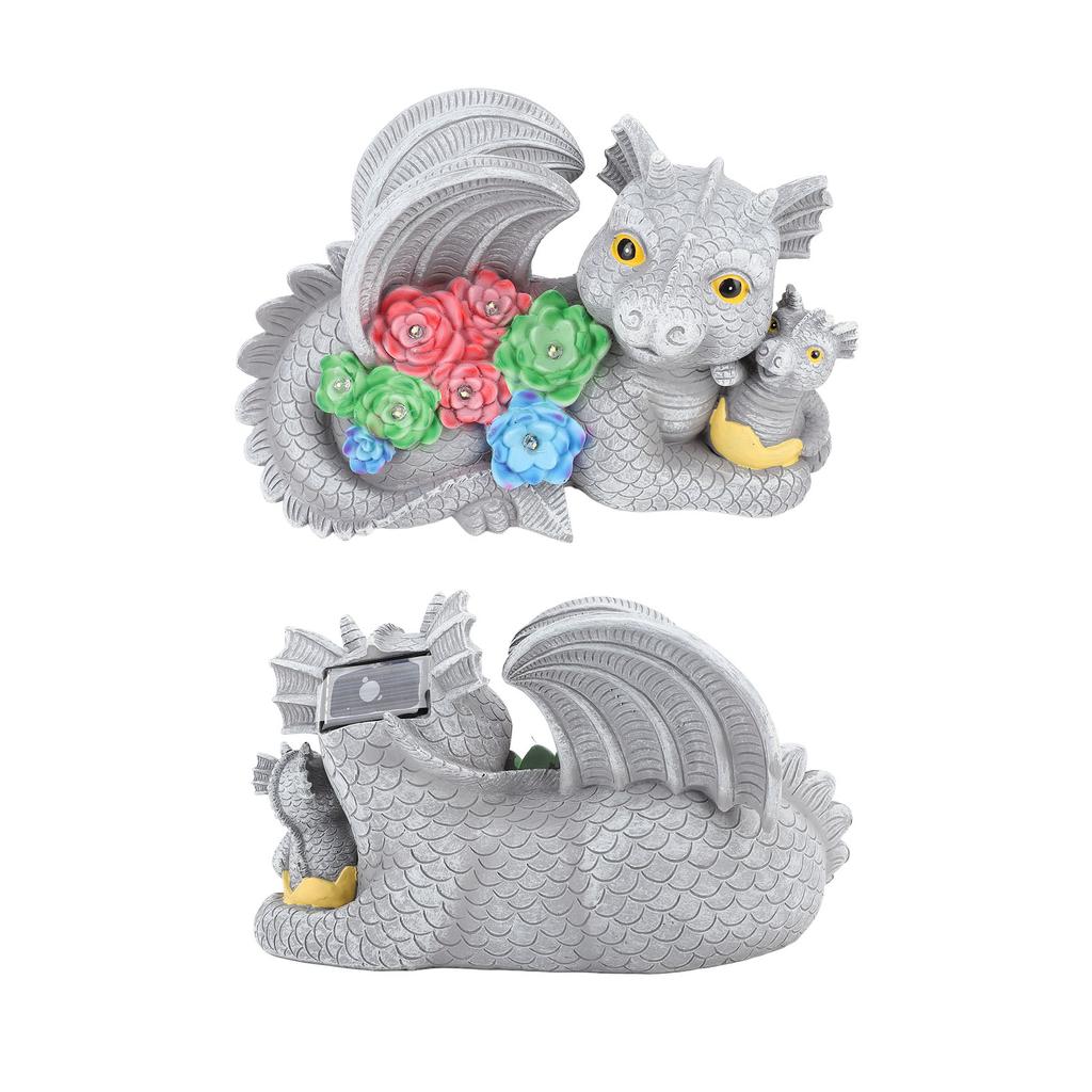 Dinosaur Garden Statue, Solar Powered Mother Son Outdoor Decoration, Dinosaur Resin Sculpture for Garden Decoration