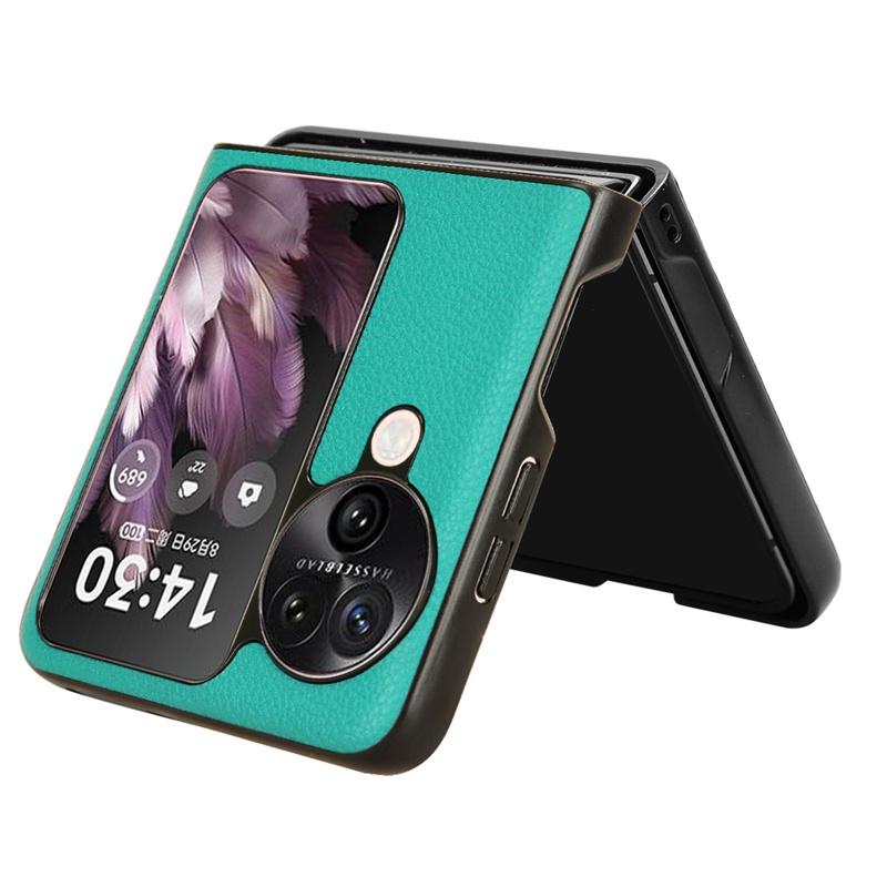 For OPPO Find N3 Flip N2 Flip Litchi PU Genuine Leather Outer Card Mobile Protective Case Upper and Lower Folding Screen