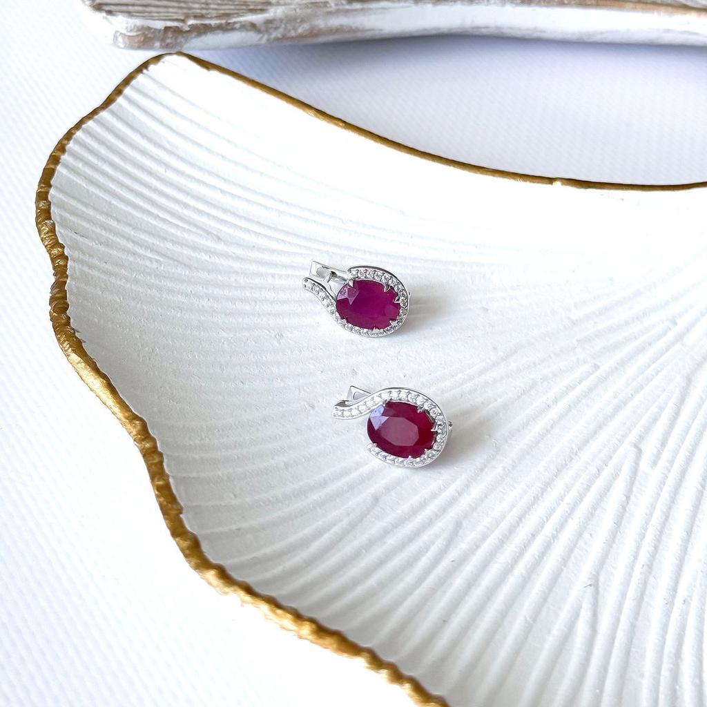 Серебряные серьги с натуральным рубином 8.025ct, фианитами (2165200)