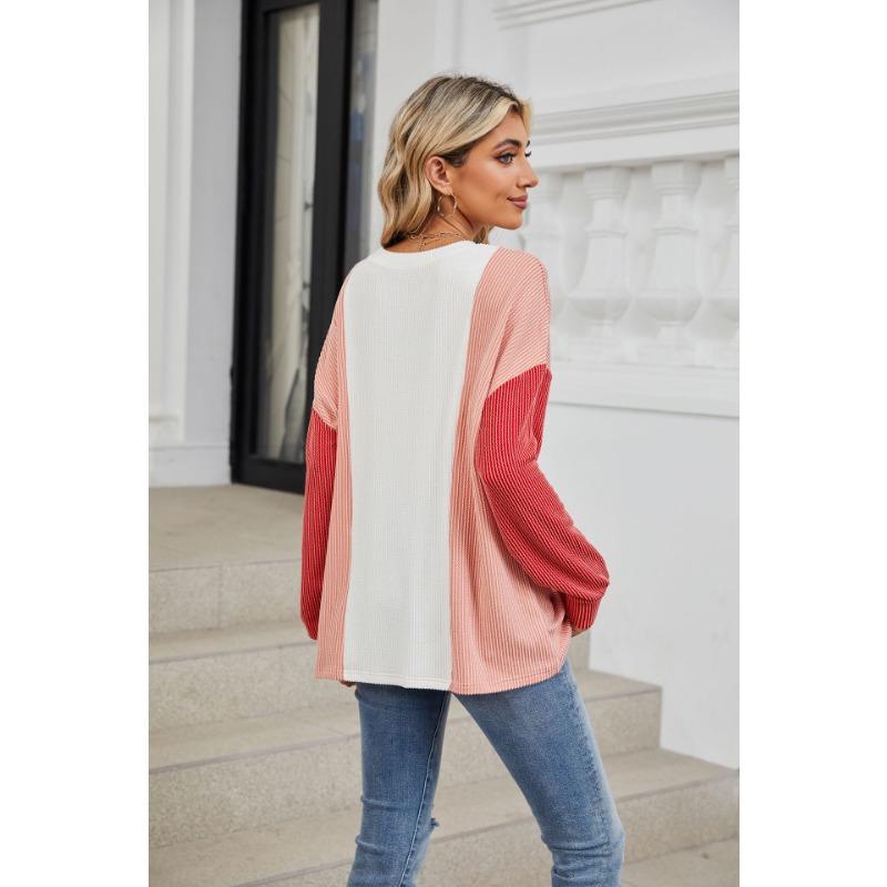 Осенняя женская блузка с круглым вырезом, свободный пуловер с длинным рукавом